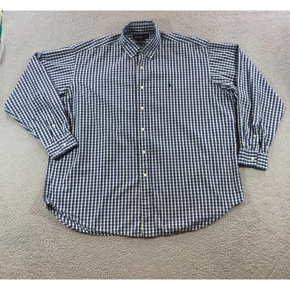 vtg Ralph Lauren Blake shirt men XL blue plaid casual button up long sleeve fair